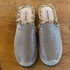 Rhinestone espadrille slide mule flats